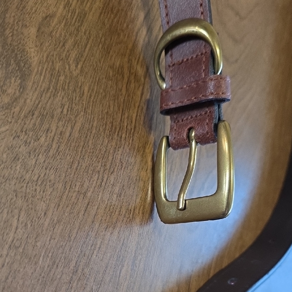 Brown Genuine Leather‎ Women's Belt Size Small 1" Thin Gold Buckle - Picture 4 of 8